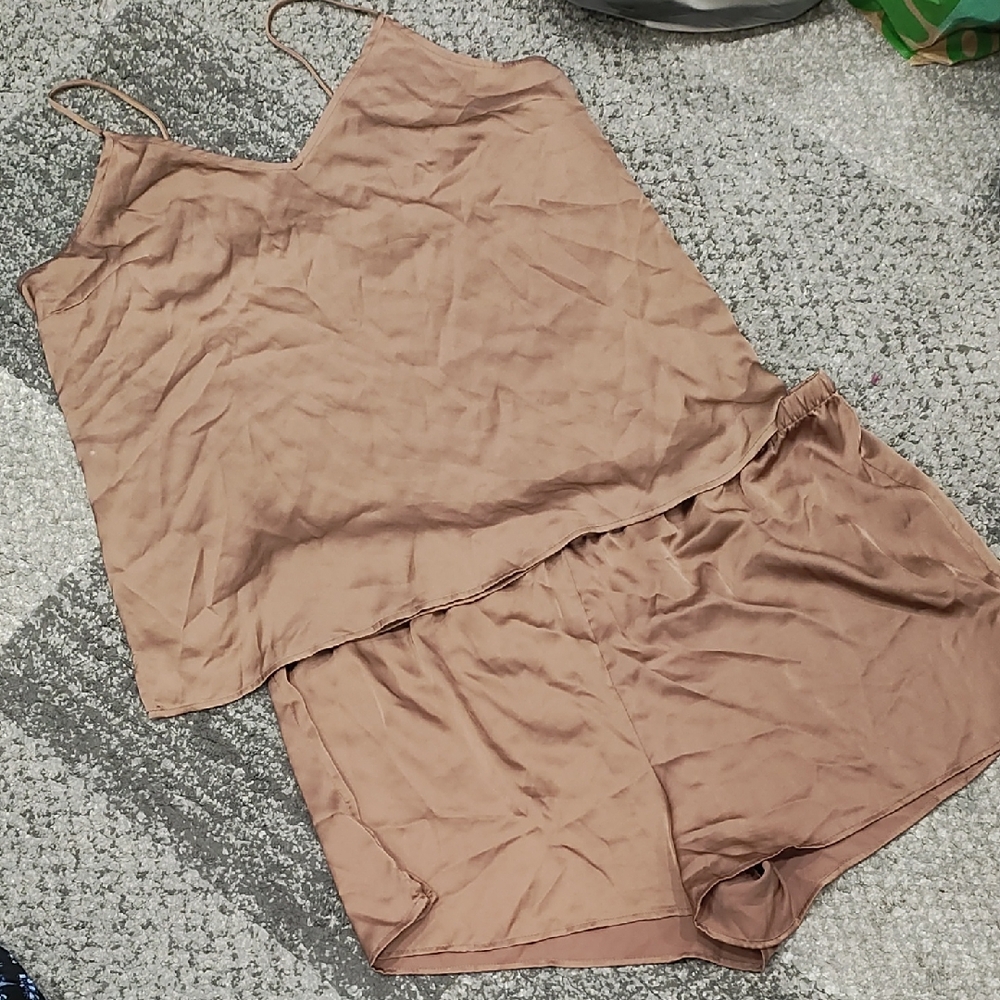 Stars Above Satin Pajama Set in Brown